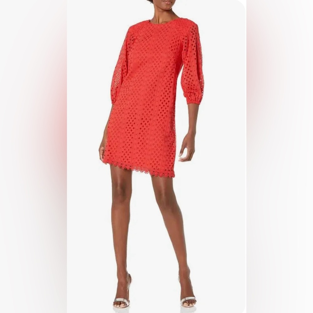 NWT Vince Camuto Red Eyelet Sheath 100% Cotton Dress Size 16